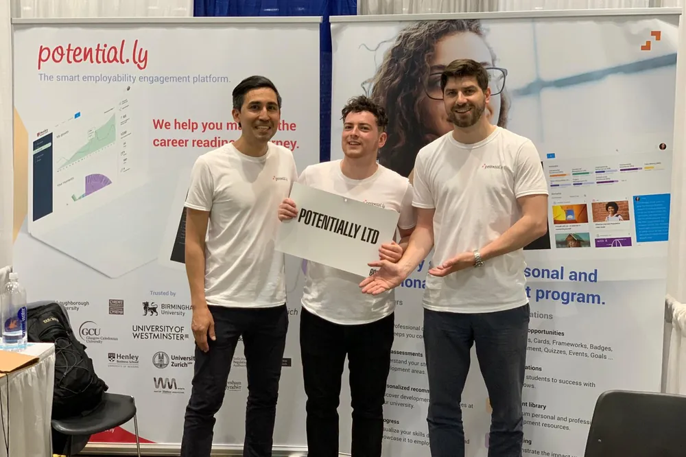 Three of the team at an early Potentially conference stand