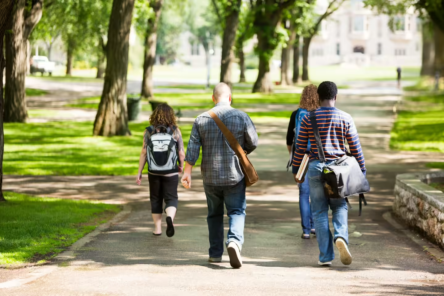 Students walking through campus.