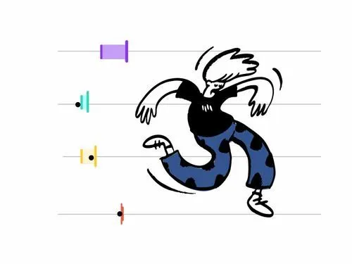 An illustrated figure mid-stride beside a row of trait sliders.